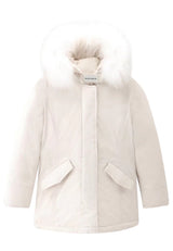 Giubbino bambina Woolrich kids Luxury Arctic Cashmere Parka milky cream in tessuto idrorepellente