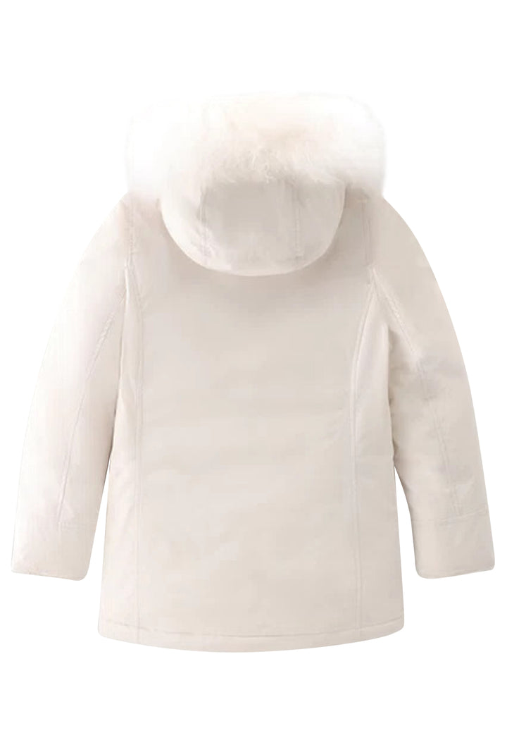 Giubbino bambina Woolrich kids Luxury Arctic Cashmere Parka milky cream in tessuto idrorepellente