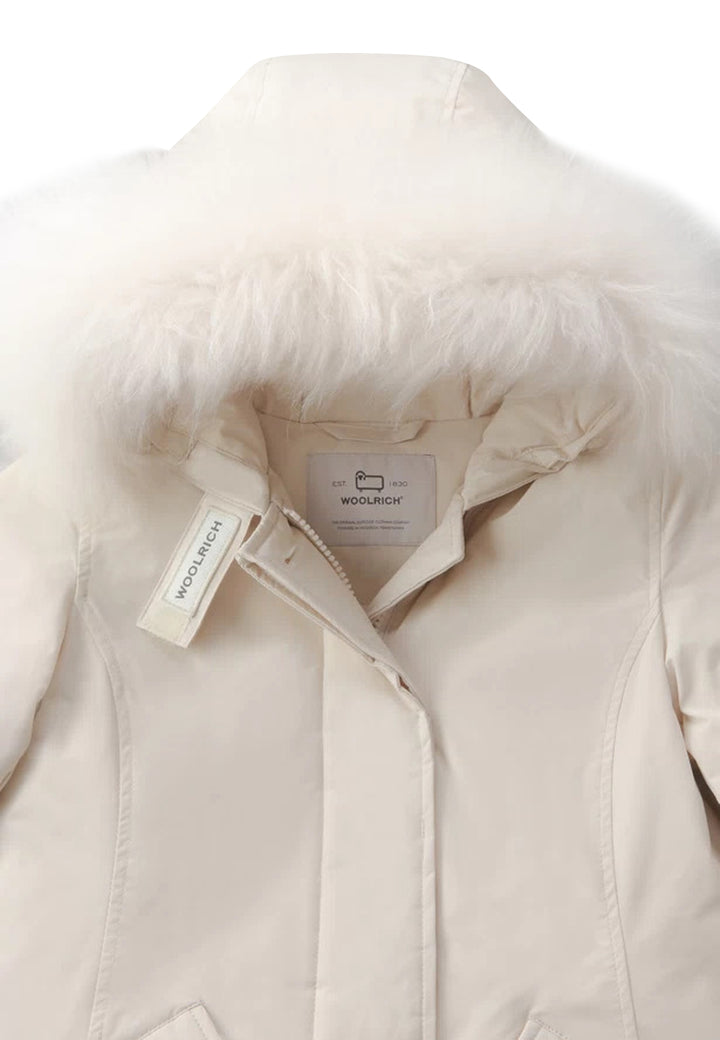Giubbino bambina Woolrich kids Luxury Arctic Cashmere Parka milky cream in tessuto idrorepellente