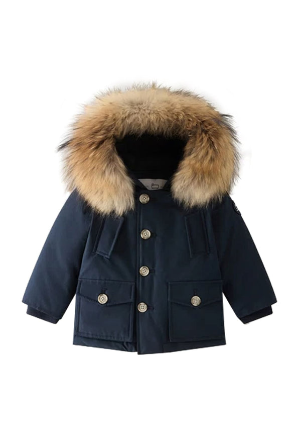 Giubbino neonato Woolrich kids melton blue in tessuto Ramar Cloth