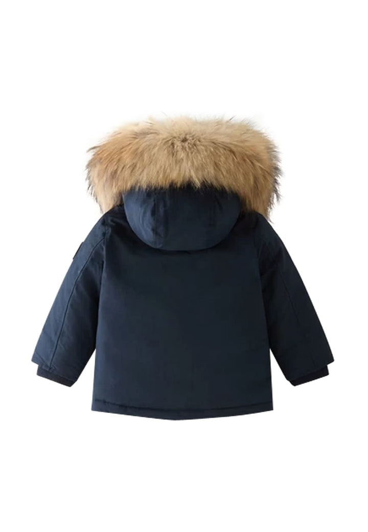 Giubbino neonato Woolrich kids melton blue in tessuto Ramar Cloth