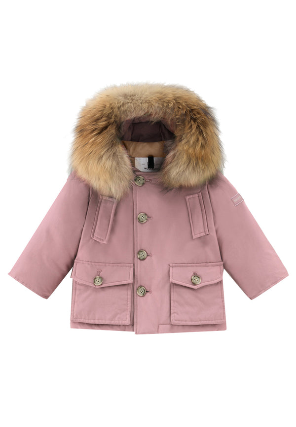 Giubbino neonata Woolrich kids My First Parka rosa in tessuto Ramar Cloth