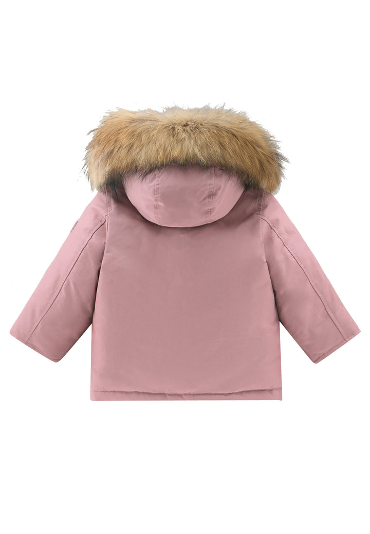 Giubbino neonata Woolrich kids My First Parka rosa in tessuto Ramar Cloth