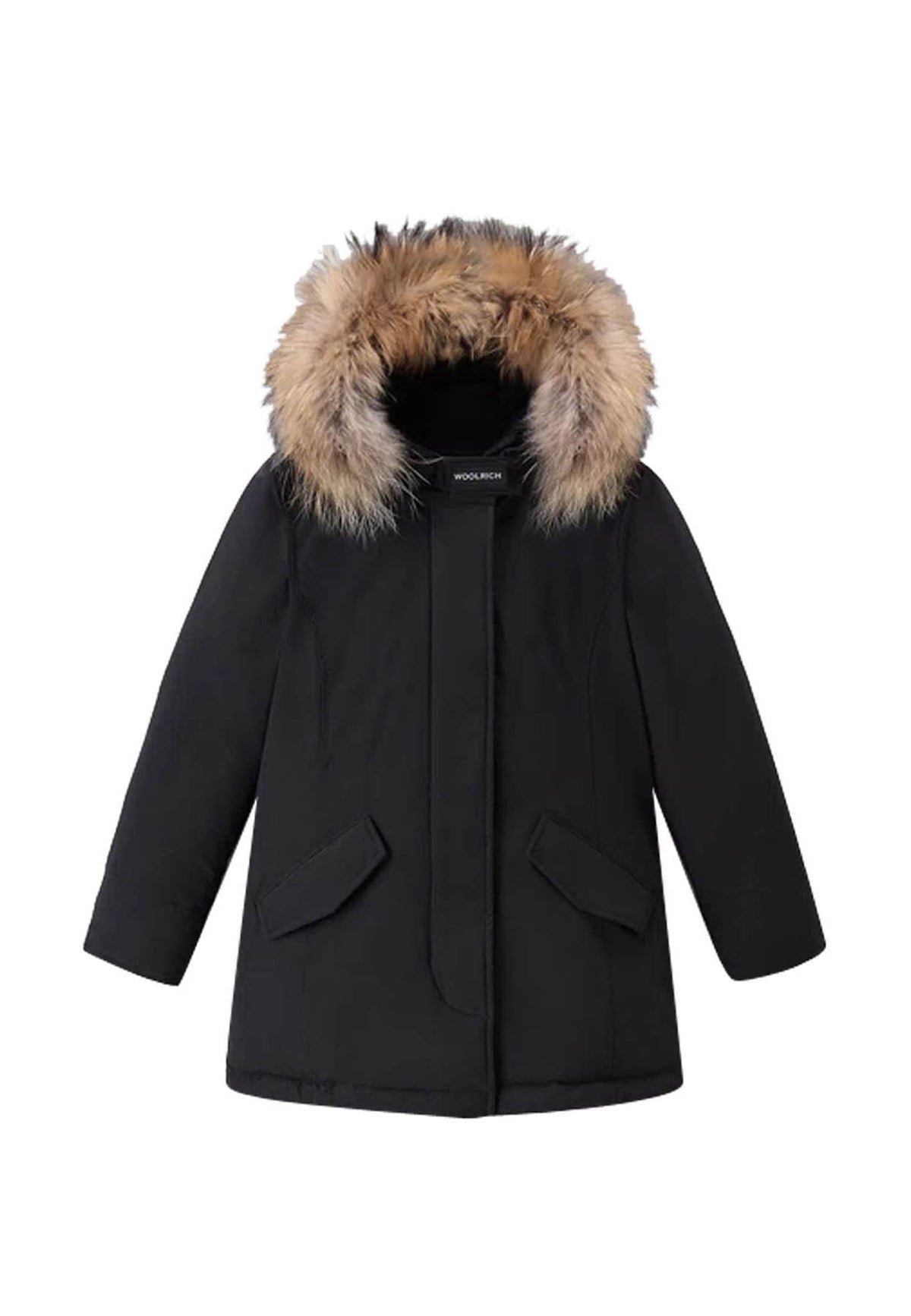 Giubbino bambina Woolrich kids Luxury Arctic Raccoon Parka nero in tessuto Urban Touch | ViaMonte Shop