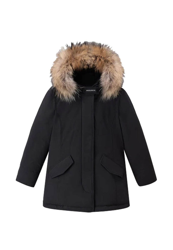 Giubbino bambina Woolrich kids Luxury Arctic Raccoon Parka nero in tessuto Urban Touch