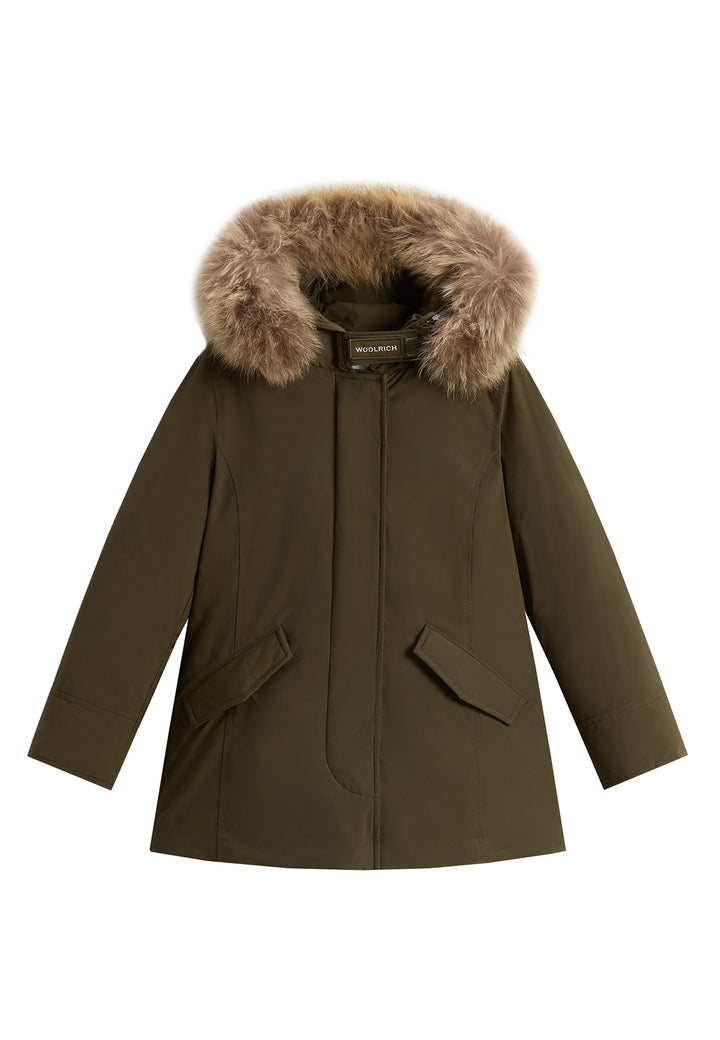 Giubbino bambina Woolrich kids Luxury Arctic Raccoon Parka verde in tessuto Urban Touch