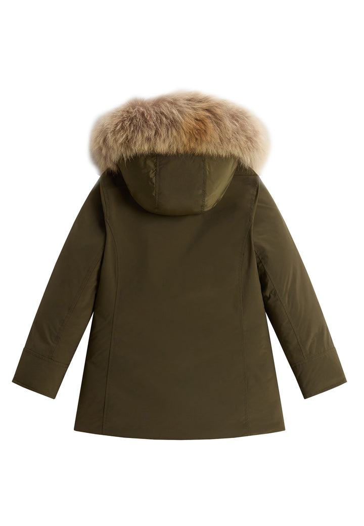 Giubbino bambina Woolrich kids Luxury Arctic Raccoon Parka verde in tessuto Urban Touch