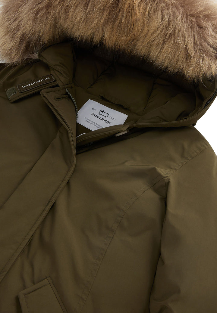 Giubbino bambina Woolrich kids Luxury Arctic Raccoon Parka verde in tessuto Urban Touch