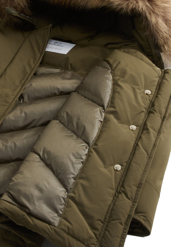 Giubbino bambina Woolrich kids Luxury Arctic Raccoon Parka verde in tessuto Urban Touch
