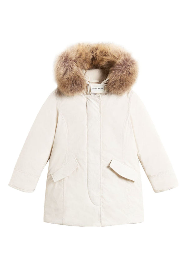 Giubbino bambina Woolrich kids Luxury Arctic Raccoon Parka panna in tessuto Urban Touch
