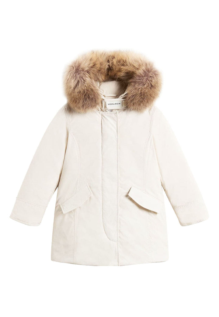 Giubbino bambina Woolrich kids Luxury Arctic Raccoon Parka panna in tessuto Urban Touch
