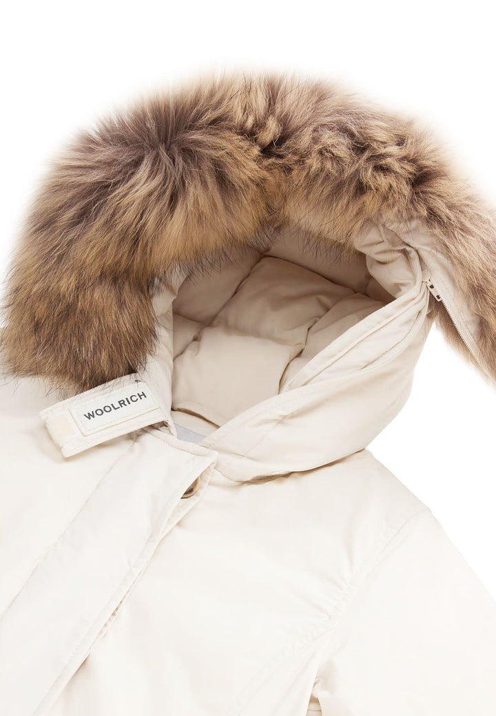 Giubbino bambina Woolrich kids Luxury Arctic Raccoon Parka panna in tessuto Urban Touch