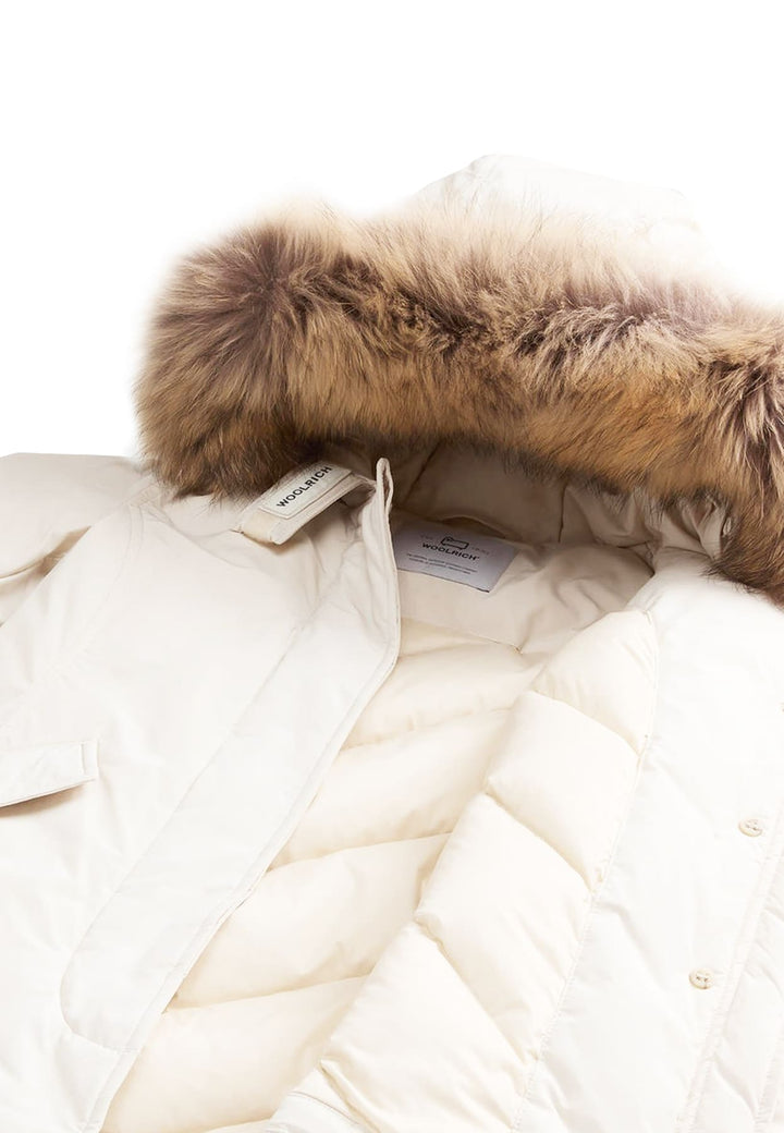 Giubbino bambina Woolrich kids Luxury Arctic Raccoon Parka panna in tessuto Urban Touch