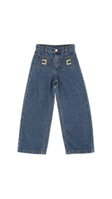 Pantalone bambina Elisabetta Franchi La mia Bambina blu in denim | ViaMonte Shop