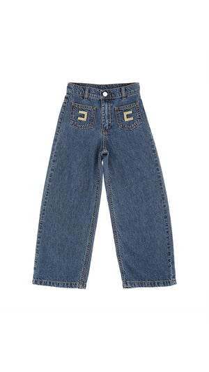 Pantalone bambina Elisabetta Franchi La mia Bambina blu in denim | ViaMonte Shop