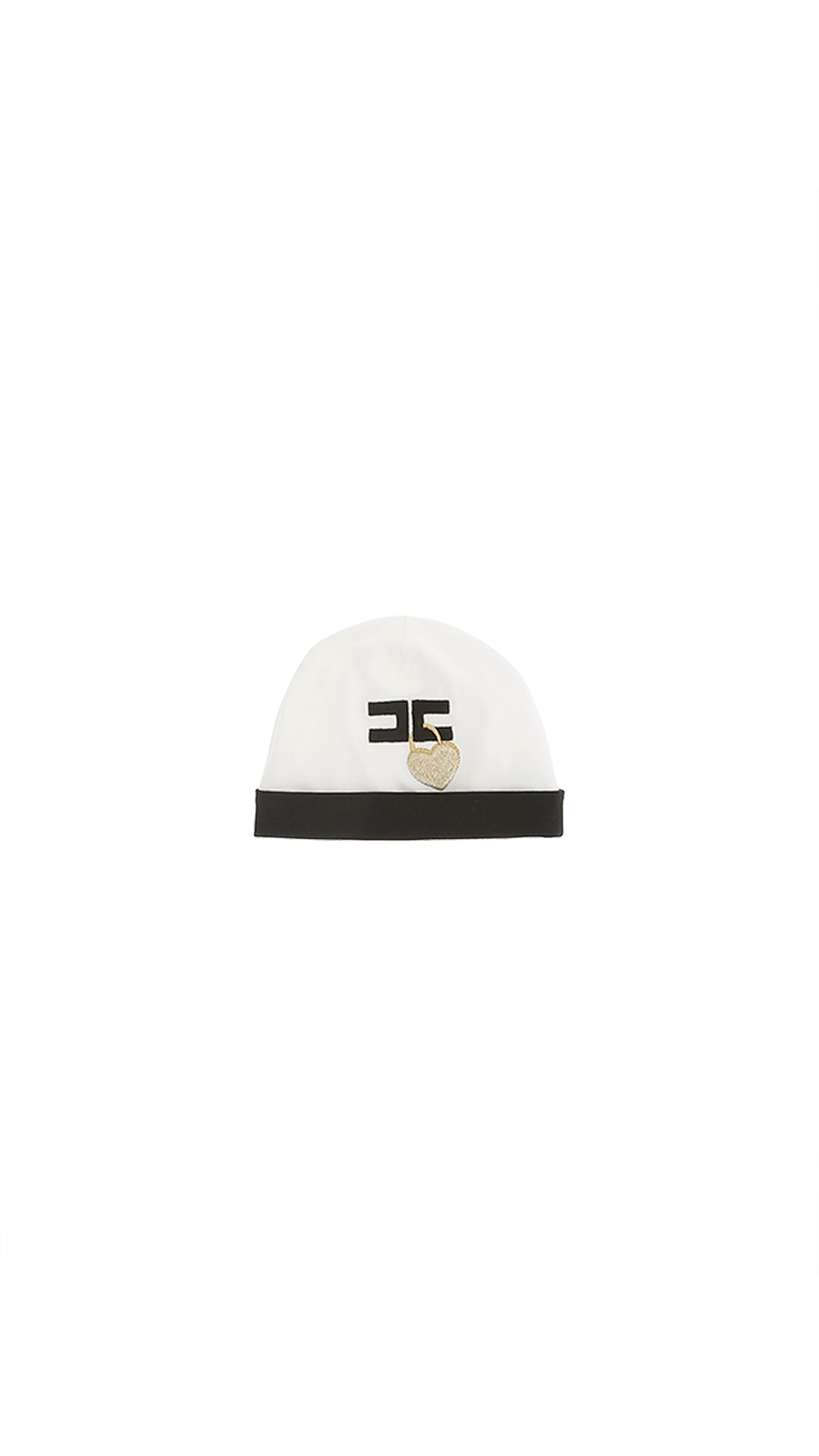 Cappello neonata Elisabetta Franchi La Mia Bambina avorio/nero in felpa di cotone