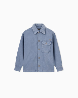 Camicia bambino Emporio Armani azzurra in velluto di cotone | ViaMonte Shop