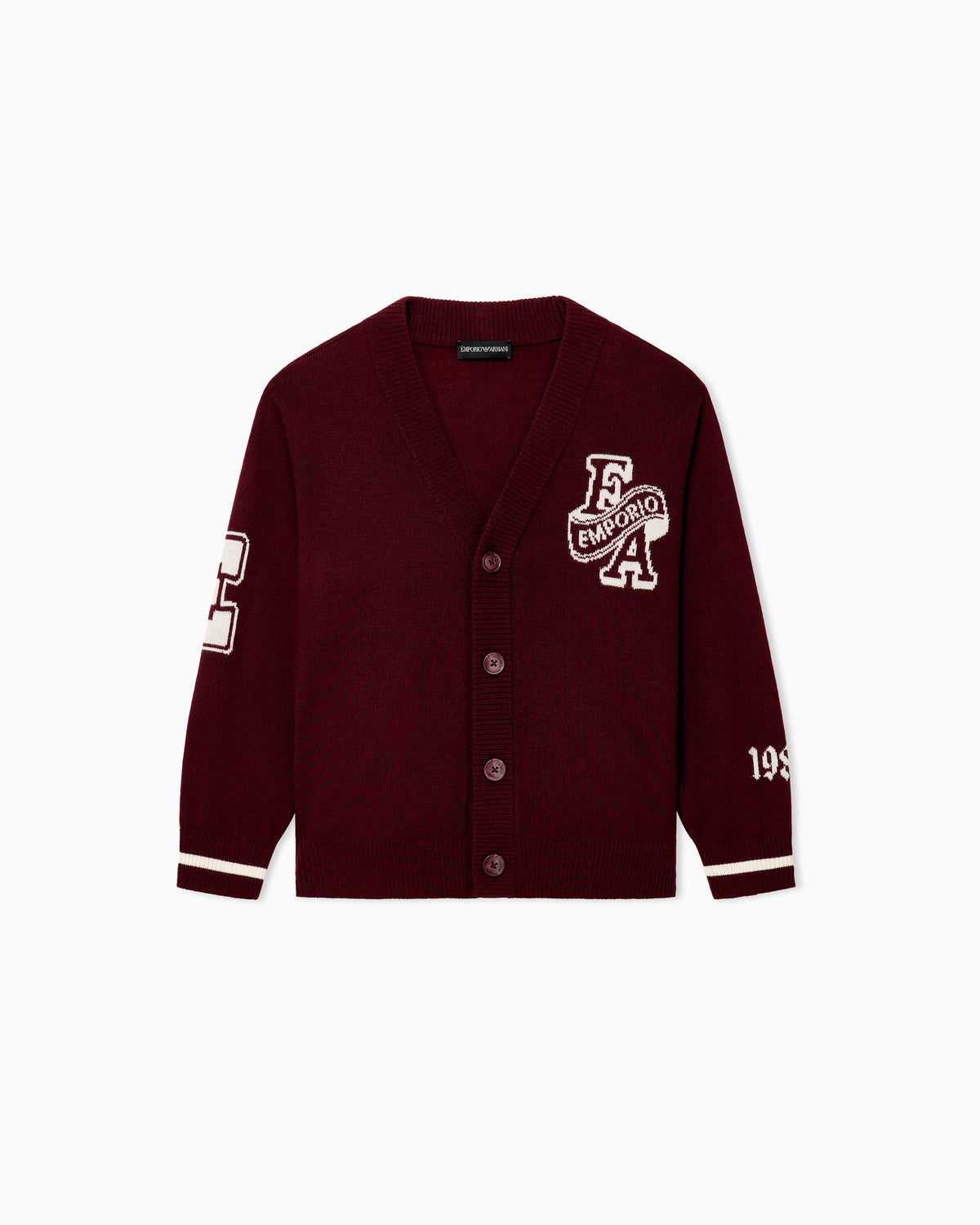 Maglia cardigan bambino Emporio Armani bordeaux in misto lana | ViaMonte Shop
