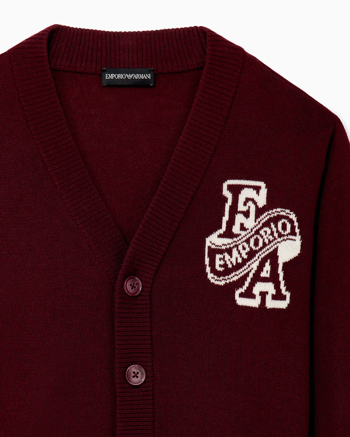 Maglia cardigan bambino Emporio Armani bordeaux in misto lana | ViaMonte Shop