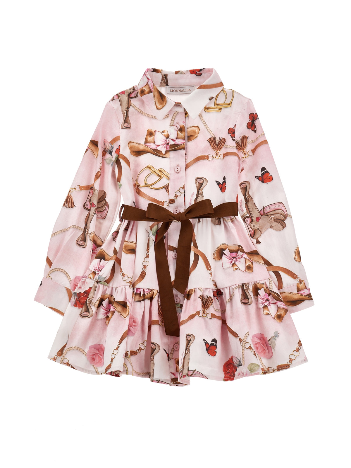 Vestito chemisier bambina Monnalisa rosa in cotone