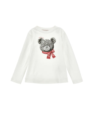 T-shirt bambina Monnalisa panna/grigio in jersey di cotone