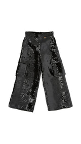 Pantalone tasconato bambina Pinko nero in paillettes