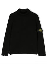 Maglia dolcevita bambino Stone Island nera in lana vergine | ViaMonte Shop