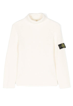 Maglia dolcevita bambino Stone Island bianca in lana vergine | ViaMonte Shop