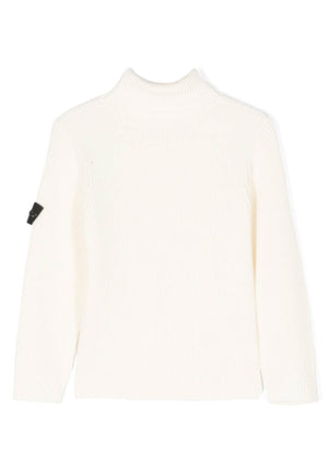 Maglia dolcevita bambino Stone Island bianca in lana vergine | ViaMonte Shop