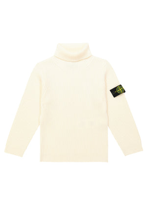 Maglia dolcevita bambino Stone Island bianca in lana | ViaMonte Shop