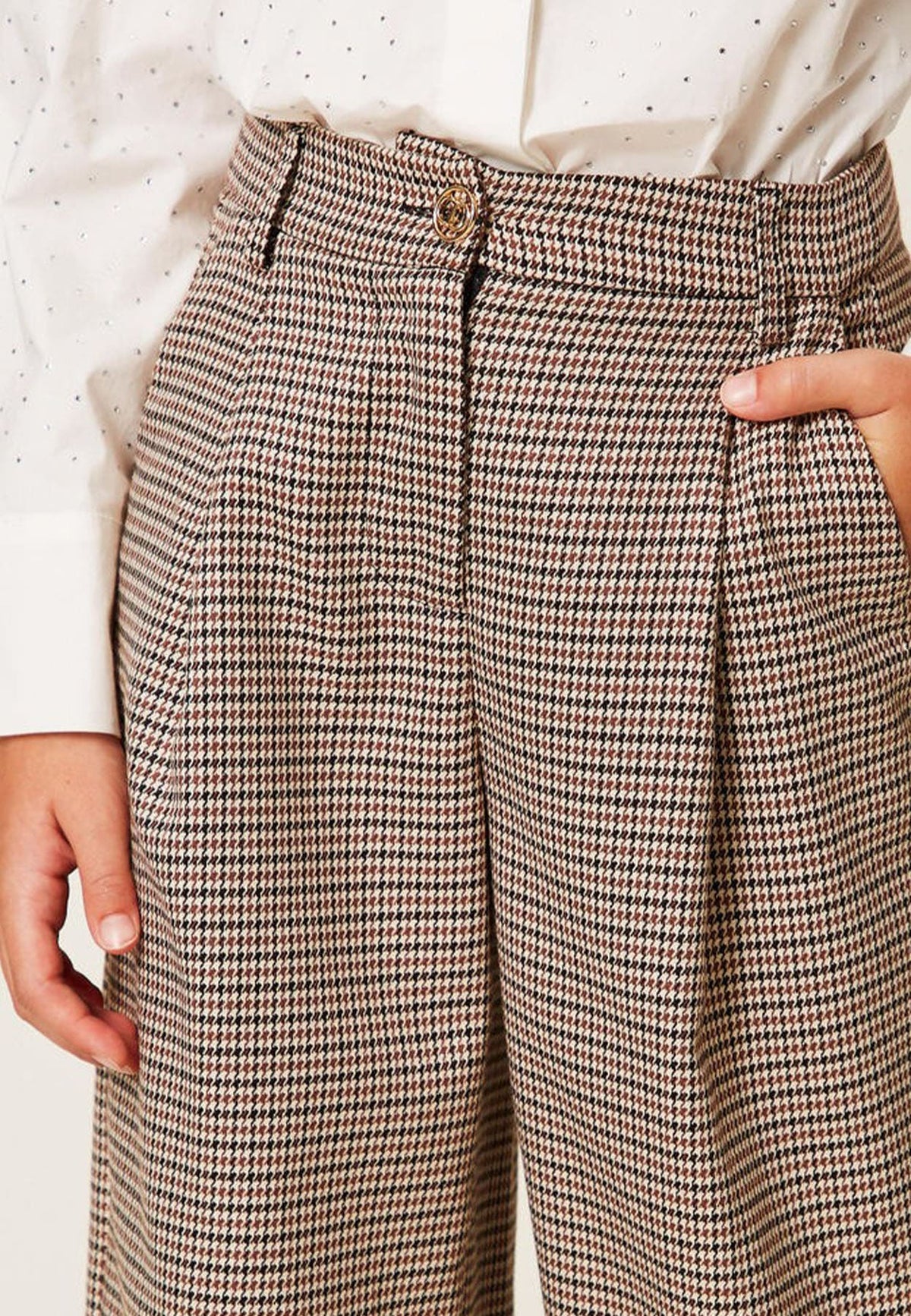 Pantalone bambina Twinset cammello in pied de poule | ViaMonte Shop