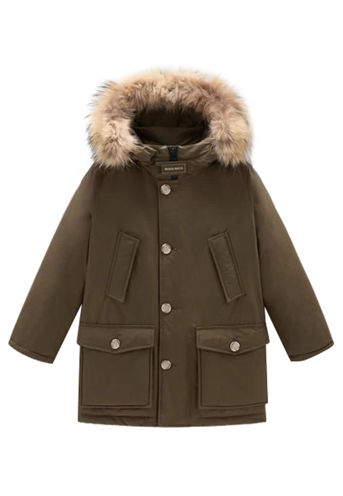 Giubbino bambino Woolrich kids Arctic Detachable Fur Parka verde in tessuto Ramar
