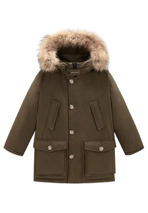 Giubbino bambino Woolrich kids Arctic Detachable Fur Parka verde in tessuto Ramar