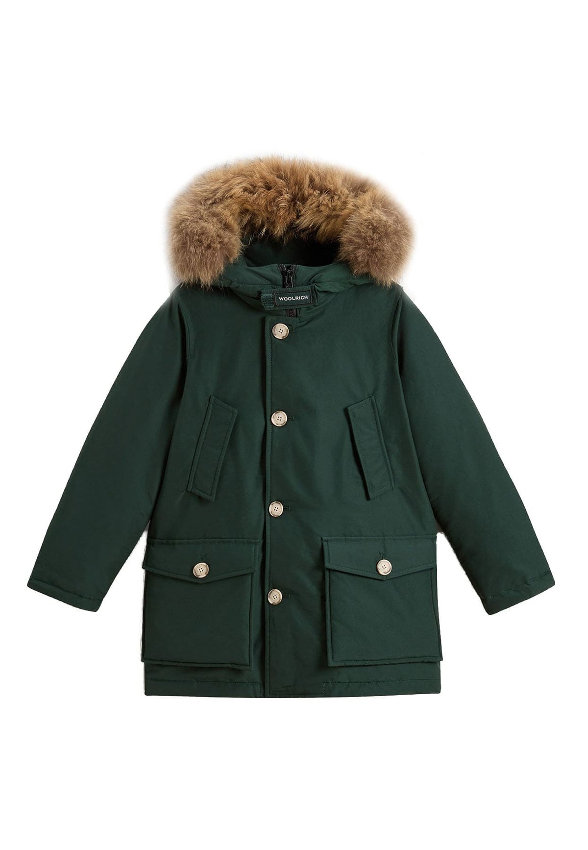 Giubbino bambino Woolrich kids Arctic Detachable Fur Parka verde agrifoglio scuro in tessuto Ramar