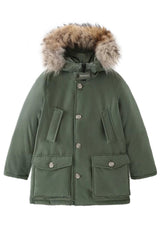 Woolrich kids giacca Arctic Detachable Fur Parka verde bambino in tessuto Ramar idrorepellente