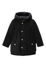 Giubbino bambino Woolrich kids Arctic Parka nero in tessuto Ramar Cloth | ViaMonte Shop