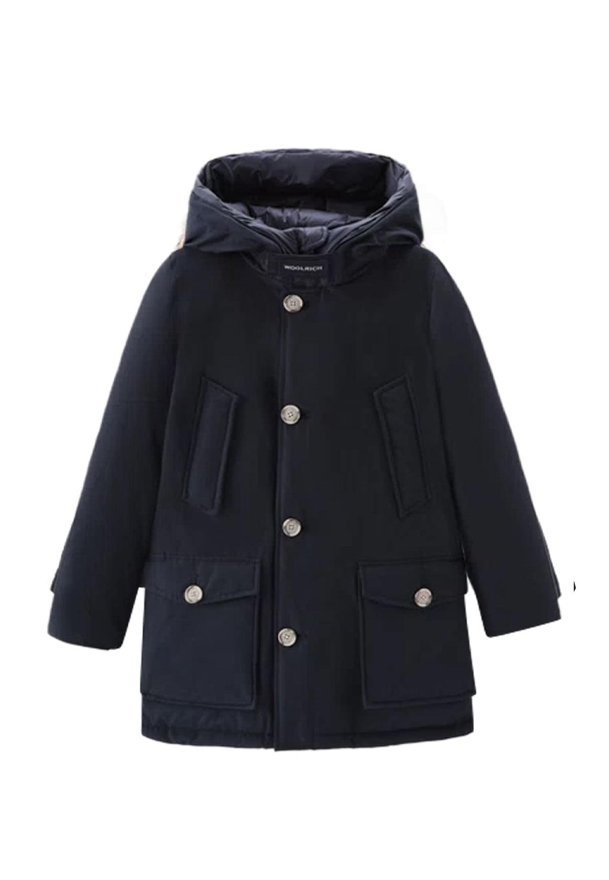 Giubbino bambino Woolrich kids Arctic Parka blu in tessuto Ramar Cloth