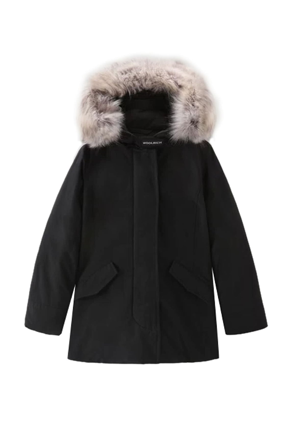 Giubbino bambina Woolrich kids Arctic Raccoon Parka nero in tessuto Ramar Cloth | ViaMonte Shop