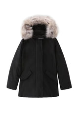 Giubbino bambina Woolrich kids Arctic Raccoon Parka nero in tessuto Ramar Cloth | ViaMonte Shop