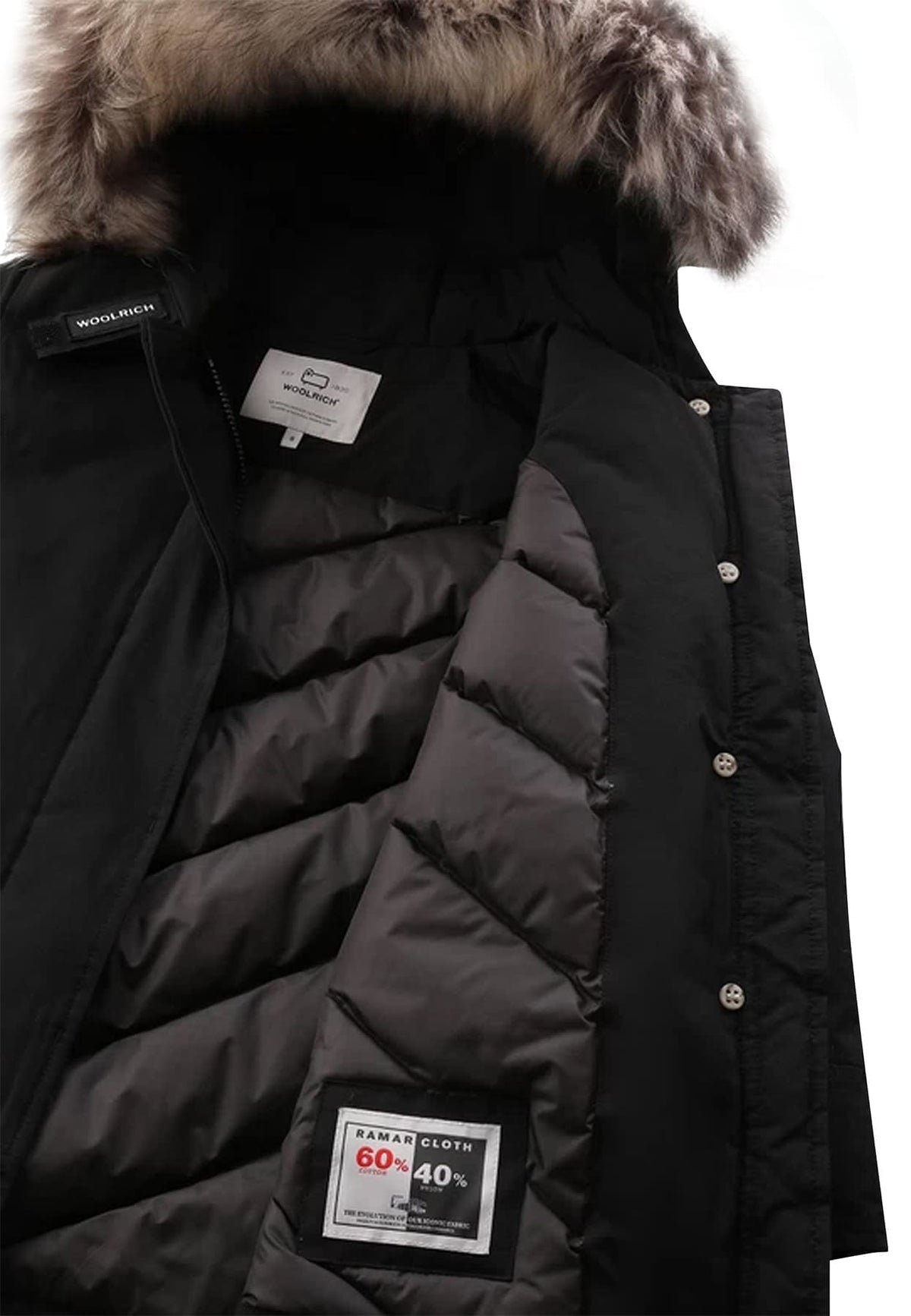Giubbino bambina Woolrich kids Arctic Raccoon Parka nero in tessuto Ramar Cloth | ViaMonte Shop