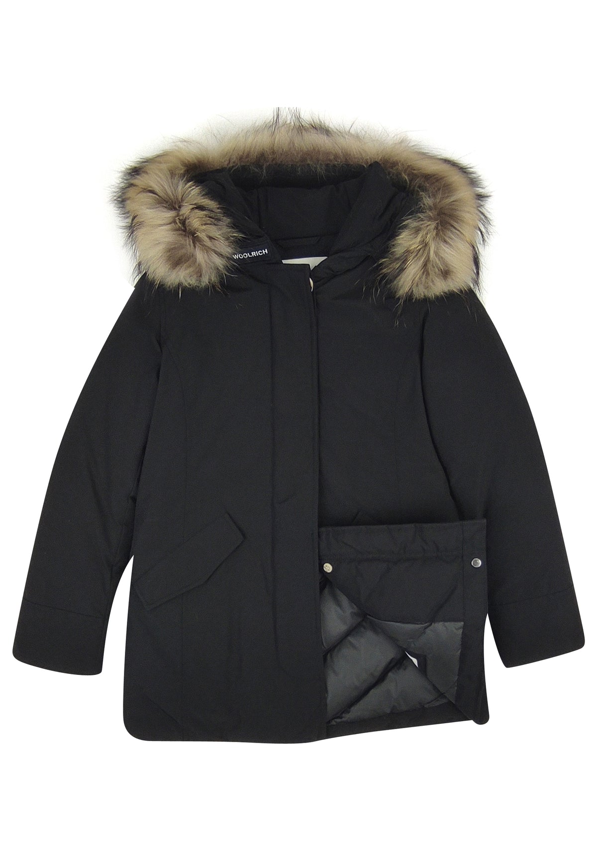 Giubbino bambina Woolrich kids Arctic Raccoon Parka nero in tessuto Ramar Cloth | ViaMonte Shop