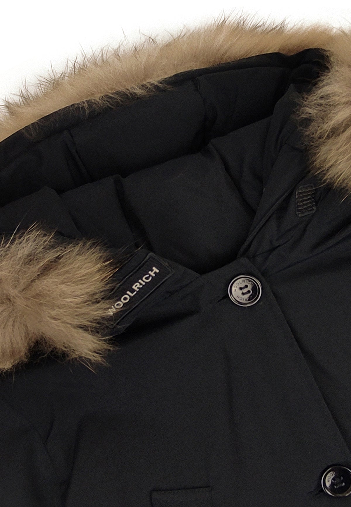 Giubbino bambina Woolrich kids Arctic Raccoon Parka nero in tessuto Ramar Cloth | ViaMonte Shop