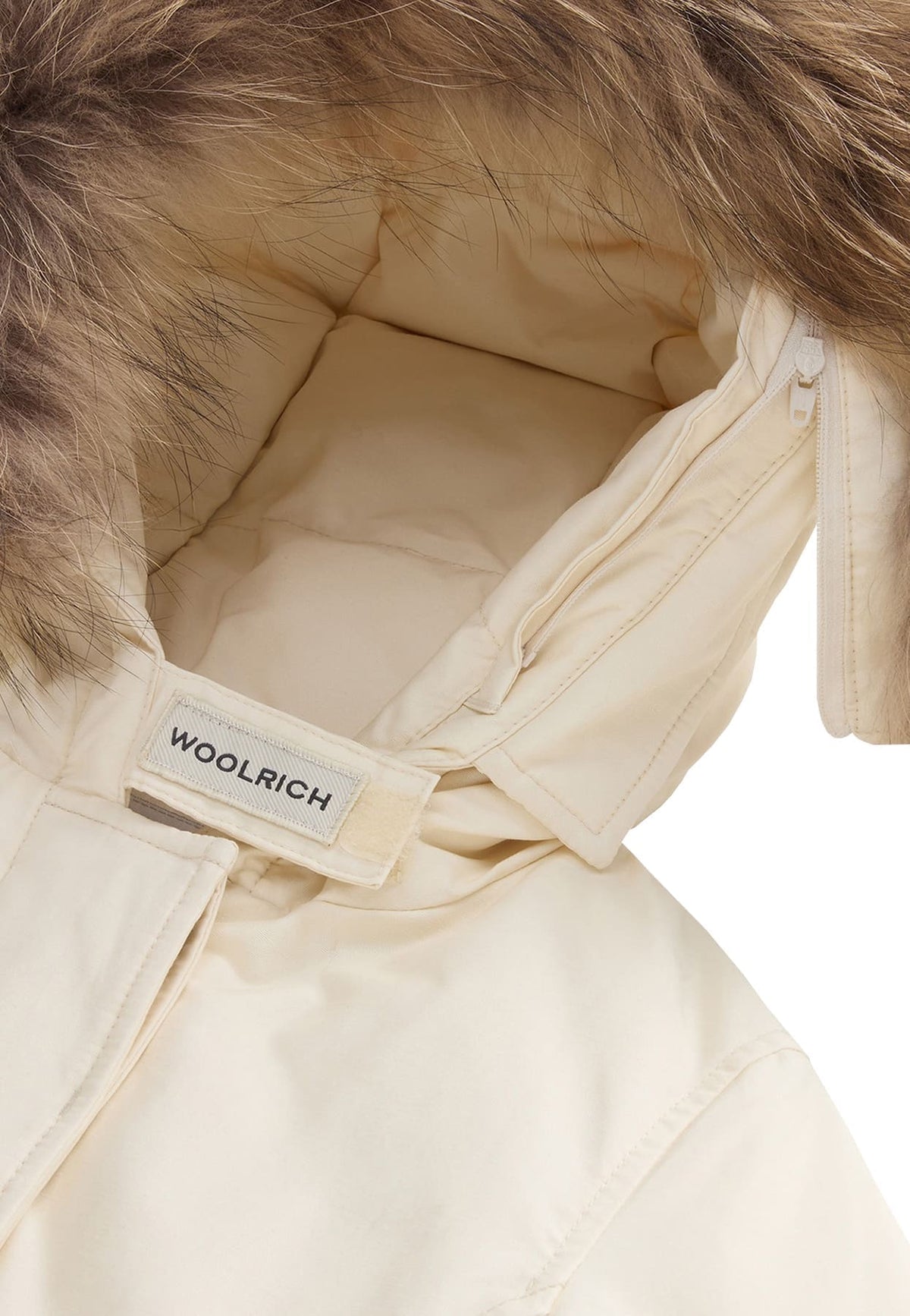 Giubbino bambina Woolrich kids Arctic Raccoon Parka bianco in tessuto Ramar Cloth