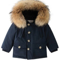 Giubbino neonato Woolrich kids My First Parka melton blue in tessuto Ramar Cloth