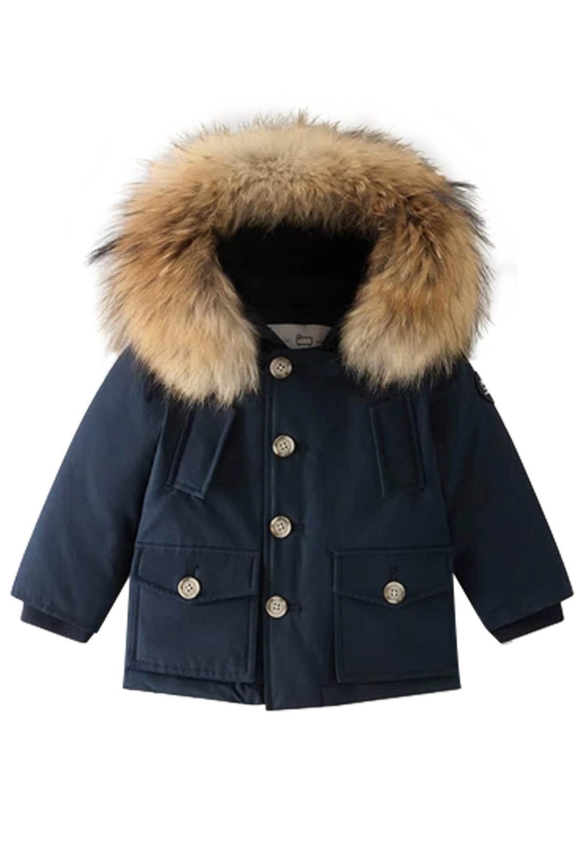 Giubbino neonato Woolrich kids My First Parka melton blue in tessuto Ramar Cloth