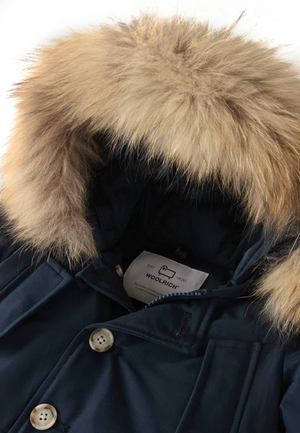 Giubbino neonato Woolrich kids My First Parka melton blue in tessuto Ramar Cloth
