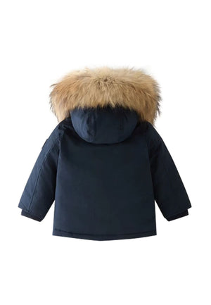 Giubbino neonato Woolrich kids melton blue in tessuto Ramar Cloth | ViaMonte Shop