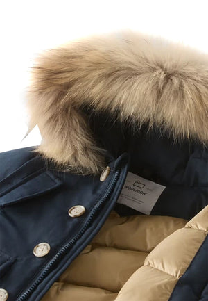 Giubbino neonato Woolrich kids melton blue in tessuto Ramar Cloth | ViaMonte Shop