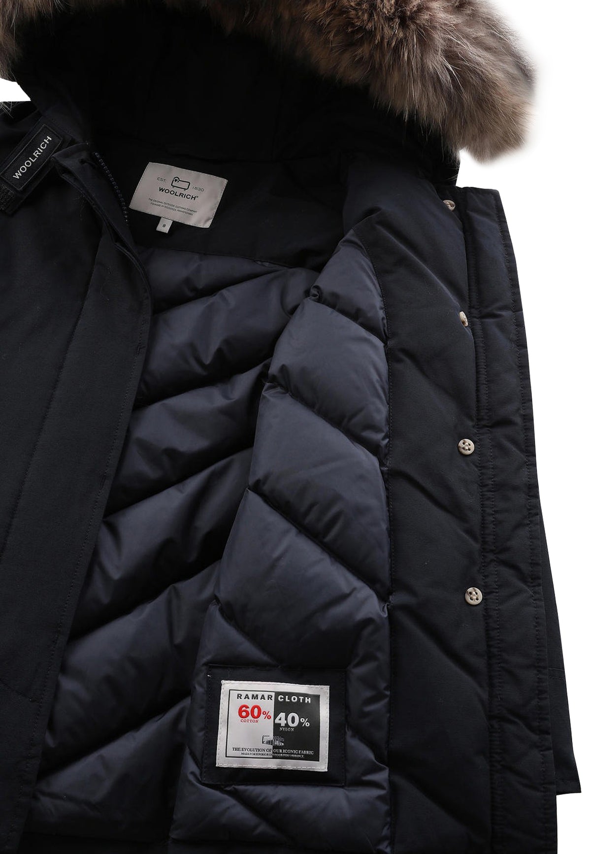 Giubbino bambina Woolrich kids Luxury Arctic Raccoon Parka blu in tessuto Urban Touch