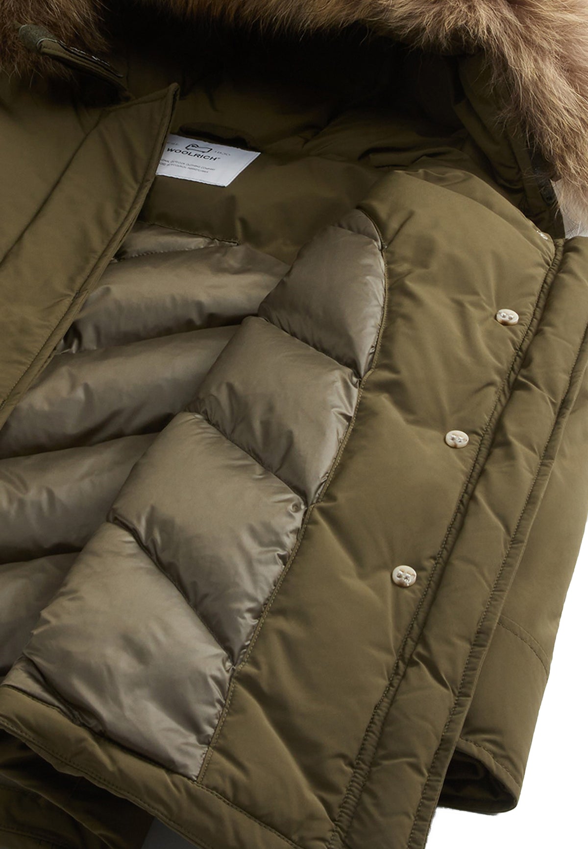 Giubbino bambina Woolrich kids Luxury Arctic Raccoon Parka verde in tessuto Urban Touch